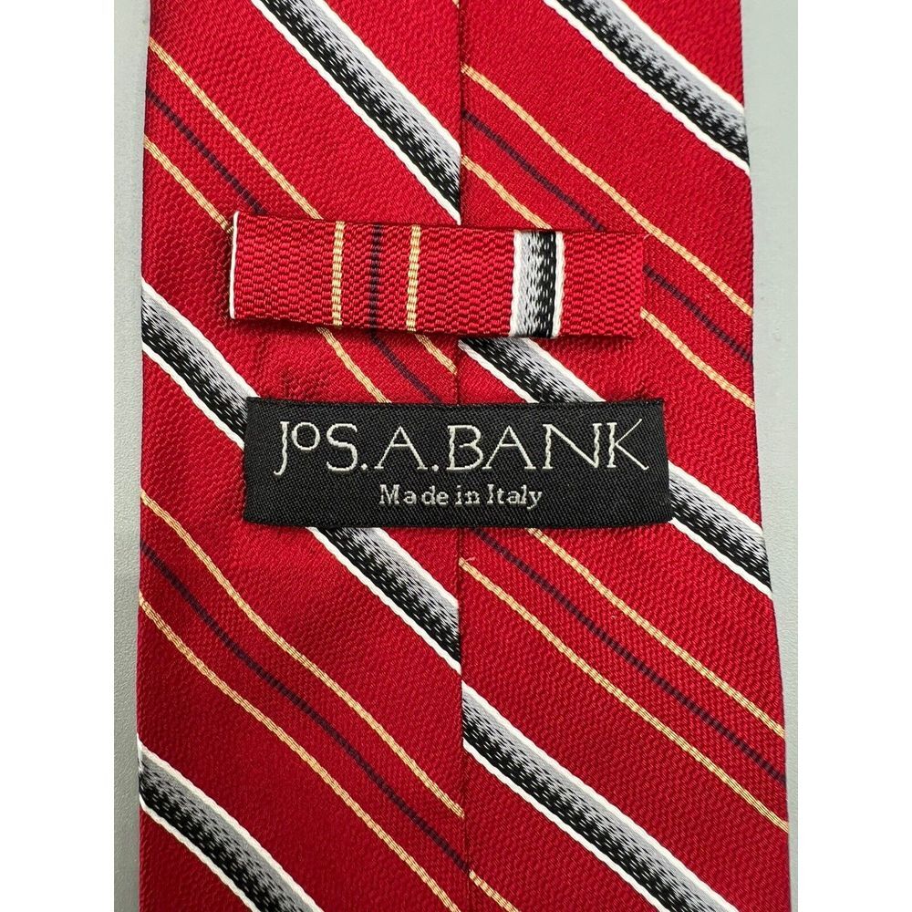 Jos. A. Bank Signature 60" Men's Tie 100% Silk‎ Italy Red American Stripes